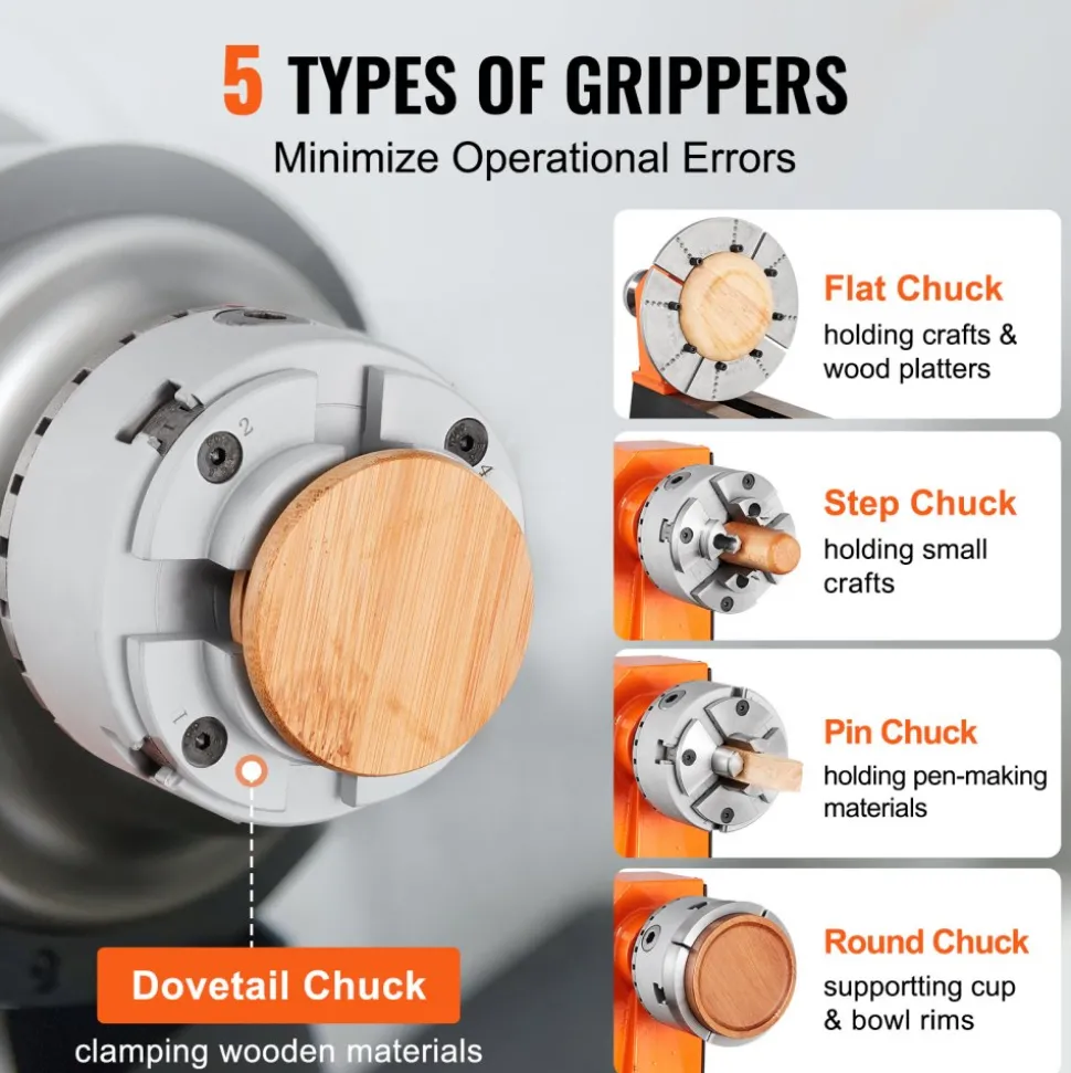 VEVOR KP965 Lathe Chuck, 4-Jaw 3.75" Diameter, Metal Lathe Chuck Turning Machine Accessories with 5 Sets of Jaws, Self-centering Tool, for Precision Machining, Grinding Machines, Milling Machines
