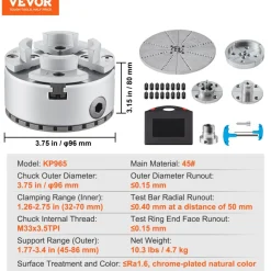 VEVOR KP965 Lathe Chuck, 4-Jaw 3.75