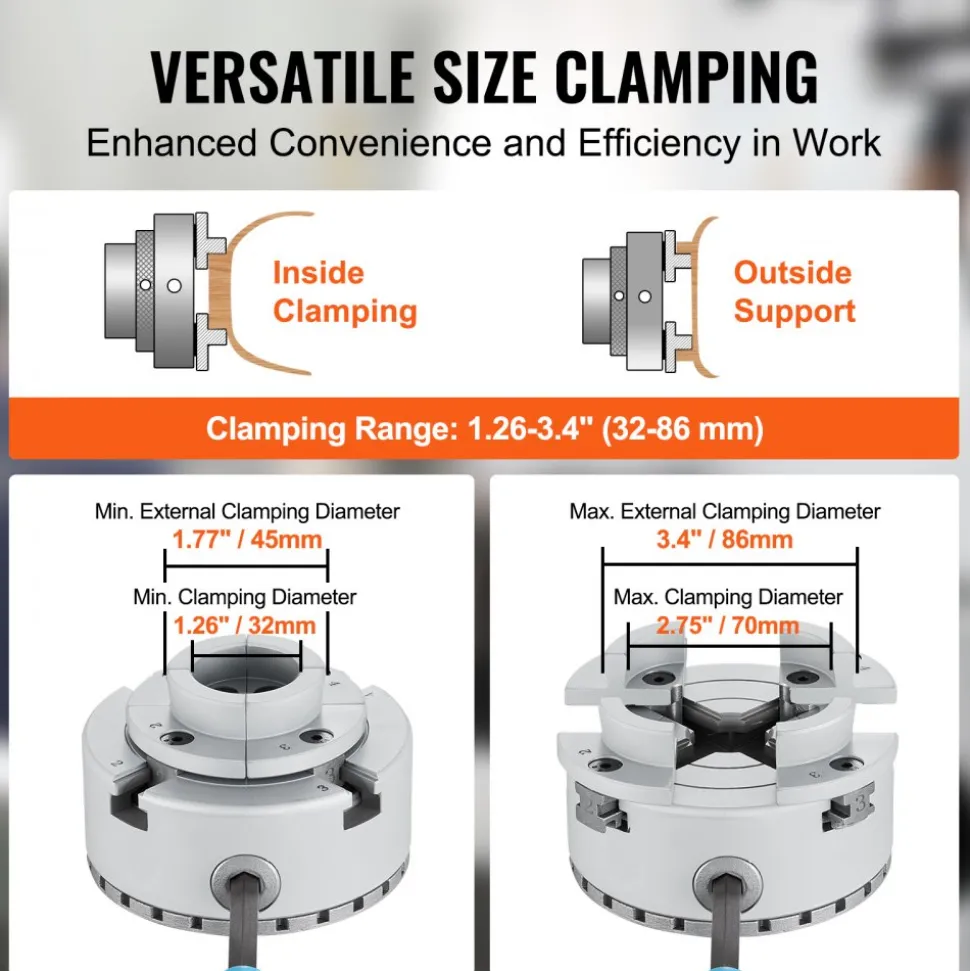 VEVOR KP96 Lathe Chuck, 4-Jaw 3.75" Diameter, Metal Lathe Chuck Turning Machine Accessories, Self-centering Tool, for Lathe, Precision Machining, Grinding Machines, Milling Machines