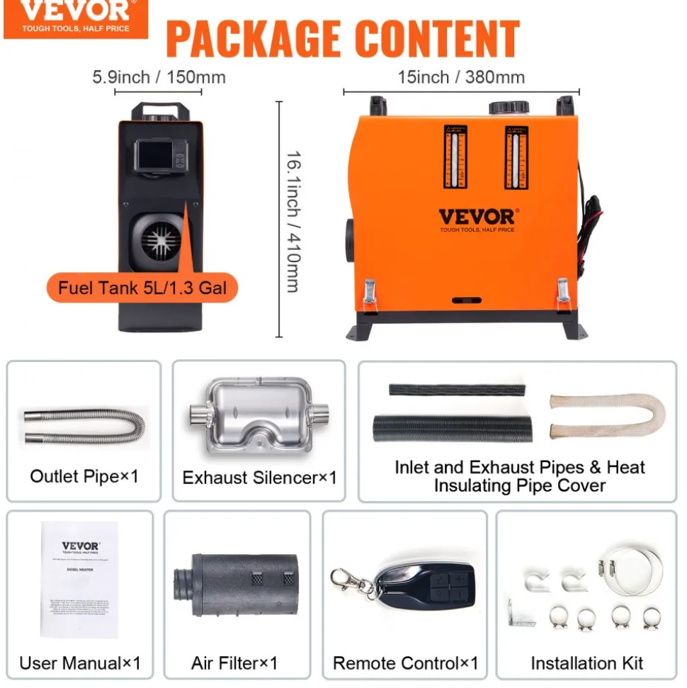 VEVOR 8 KW Diesel Air Heater, Bluetooth App Control All-in-one Diesel Heater with Automatic Altitude Adjustment, Remote Control and LCD, Portable Parking Heater for RV Trailer Camper Van Boat