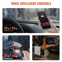VEVOR 2KW Diesel Heater, 12V/24V All in One Diesel Air Heater, with Bluetooth APP Control, Remote Control and Display Screen, CO Alarm, Fast Heating Portable Diesel Heater for Vehicles and Outdoors