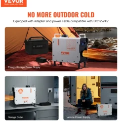 VEVOR 2KW Diesel Heater, 12V/24V All in One Diesel Air Heater, with Bluetooth APP Control, Remote Control and Display Screen, CO Alarm, Fast Heating Portable Diesel Heater for Vehicles and Outdoors