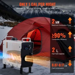 VEVOR 2KW Diesel Heater, 12V/24V All in One Diesel Air Heater, with Bluetooth APP Control, Remote Control and Display Screen, CO Alarm, Fast Heating Portable Diesel Heater for Vehicles and Outdoors