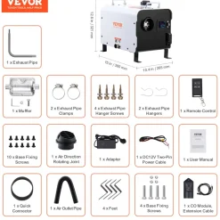 VEVOR 8KW Diesel Heater, 12V/24V All in One Diesel Air Heater, with Bluetooth APP Control, Remote Control and Display Screen, CO Alarm, Fast Heating Portable Diesel Heater for Vehicles and Outdoors