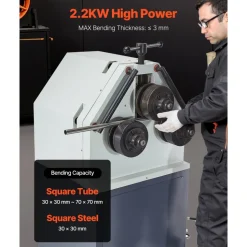 VEVOR 2.2KW Electric Roll Bending Machine, 3-Roller Electric Pipe Bender Machine with 180° Maximum Bending Angle & Reversible Foot Switch, Support Horizontal/Vertical Operation (220V 60Hz 3-Phase)