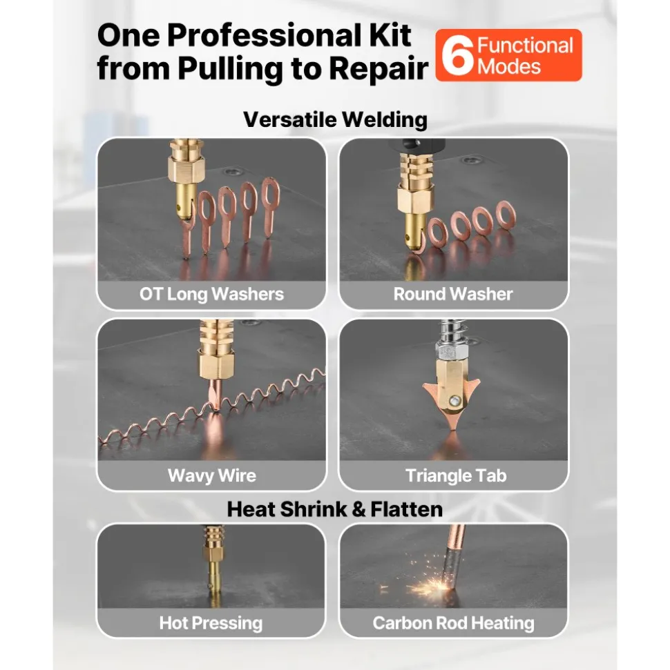 VEVOR 4.5KW Professional Stud Welder Dent Repair Kit with 2 Welding Guns & 6 Modes, All in One Dent Repair Workstation with Extended Handle, Padded Seat and Accessory Tray