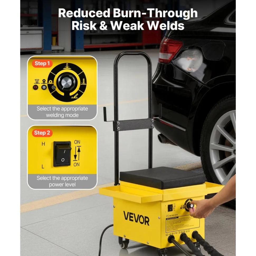 VEVOR 4.5KW Professional Stud Welder Dent Repair Kit with 2 Welding Guns & 6 Modes, All in One Dent Repair Workstation with Extended Handle, Padded Seat and Accessory Tray
