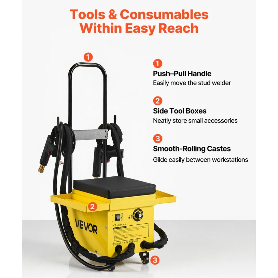 VEVOR 4.5KW Professional Stud Welder Dent Repair Kit with 2 Welding Guns & 6 Modes, All in One Dent Repair Workstation with Extended Handle, Padded Seat and Accessory Tray