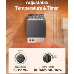 VEVOR 9KW Sauna Heater, Steam Bath Sauna Heater with Built-In Controls, Electric Sauna Stove, 3h Timer and Adjustable Temp for Max. 317-459 Cubic Feet, Home Hotel Spa Shower Use 220V