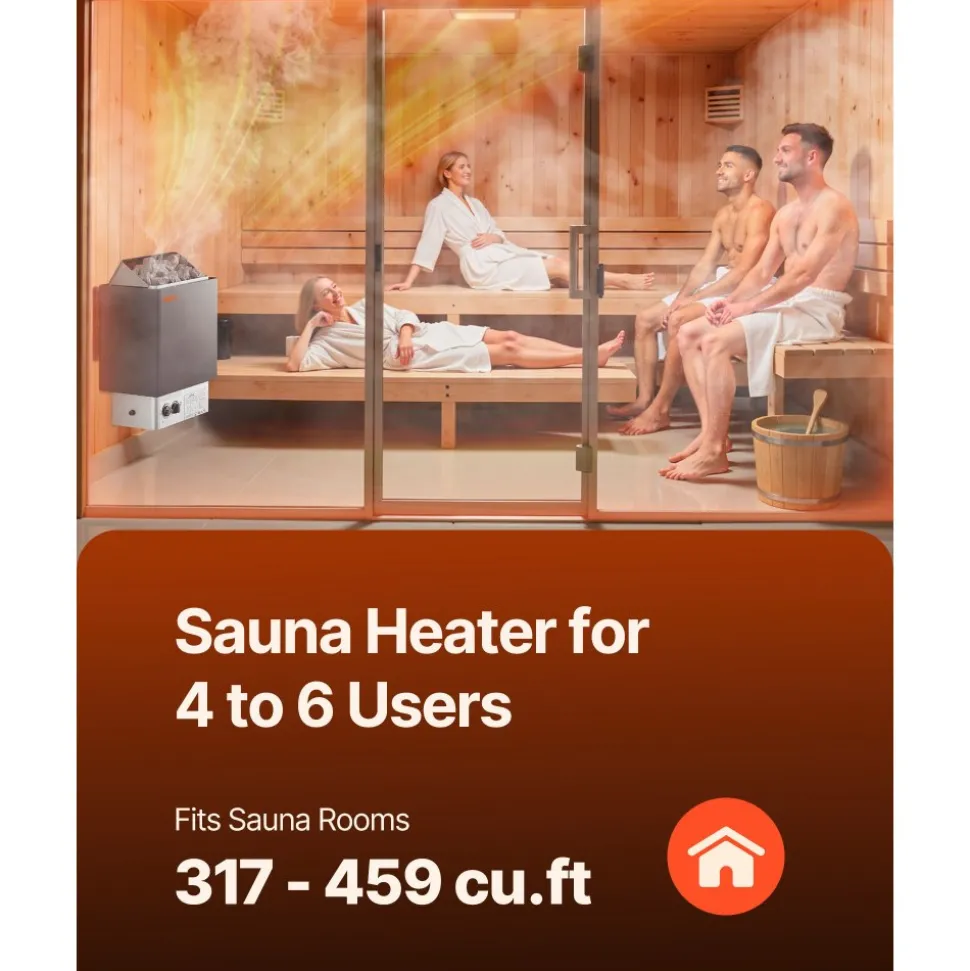 VEVOR 9KW Sauna Heater, Steam Bath Sauna Heater with Built-In Controls, Electric Sauna Stove, 3h Timer and Adjustable Temp for Max. 317-459 Cubic Feet, Home Hotel Spa Shower Use 220V