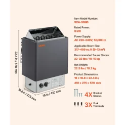 VEVOR 9KW Sauna Heater, Steam Bath Sauna Heater with Built-In Controls, Electric Sauna Stove, 3h Timer and Adjustable Temp for Max. 317-459 Cubic Feet, Home Hotel Spa Shower Use 220V