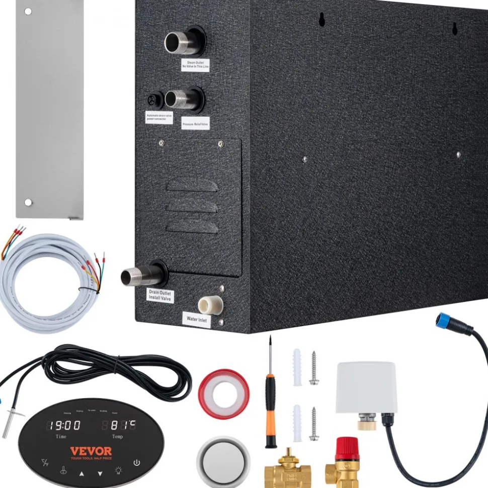 VEVOR 12KW Steam Shower Generator, Segmented Heating & Temperature Customization & 24h Timer Steam Kit, Automatic Drainage Home Steam Shower System Tested to UL Standards
