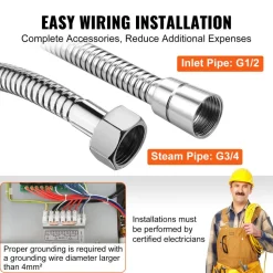 VEVOR 12KW Steam Shower Generator, Segmented Heating & Temperature Customization & 24h Timer Steam Kit, Automatic Drainage Home Steam Shower System Tested to UL Standards