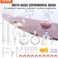 VEVOR Lab Distillation Kit, 3.3 Boro Lab Glassware Distillation Kit with 24, 40 Joint, 1000ml Essential Oil Distillation Apparatus Kit, 29 pcs Set of Glassware Equipment