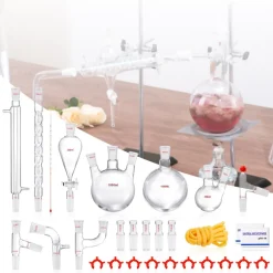 VEVOR Lab Distillation Kit, 3.3 Boro Lab Glassware Distillation Kit with 24, 40 Joint, 1000ml Essential Oil Distillation Apparatus Kit, 29 pcs Set of Glassware Equipment