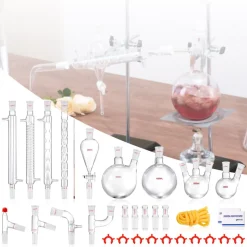 VEVOR Lab Distillation Kit, 3.3 Boro Lab Glassware Distillation Kit with 24, 40 Joint, 1000ml Essential Oil Distillation Apparatus Kit, 32 pcs Set of Glassware Equipment