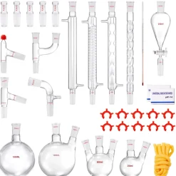 VEVOR Lab Distillation Kit, 3.3 Boro Lab Glassware Distillation Kit with 24, 40 Joint, 1000ml Essential Oil Distillation Apparatus Kit, 32 pcs Set of Glassware Equipment