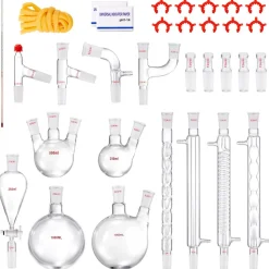 VEVOR Lab Distillation Kit, 3.3 Boro Lab Glassware Distillation Kit with 24, 40 Joint, 1000ml Essential Oil Distillation Apparatus Kit, 32 pcs Set of Glassware Equipment