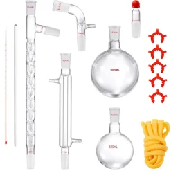 VEVOR Lab Distillation Kit, 3.3 Boro Lab Glassware Distillation Kit with 24, 40 Joint, 1000ml Essential Oil Distillation Apparatus Kit, 14 pcs Set of Glassware Equipment