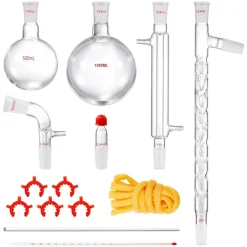 VEVOR Lab Distillation Kit, 3.3 Boro Lab Glassware Distillation Kit with 24, 40 Joint, 1000ml Essential Oil Distillation Apparatus Kit, 14 pcs Set of Glassware Equipment
