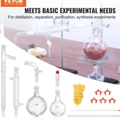 VEVOR Lab Distillation Kit, 3.3 Boro Lab Glassware Distillation Kit with 24, 40 Joint, 1000ml Essential Oil Distillation Apparatus Kit, 14 pcs Set of Glassware Equipment