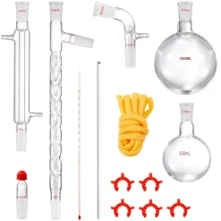 VEVOR Lab Distillation Kit, 3.3 Boro Lab Glassware Distillation Kit with 24, 40 Joint, 1000ml Essential Oil Distillation Apparatus Kit, 14 pcs Set of Glassware Equipment