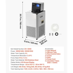 VEVOR Laboratory Chiller Circulator, -30℃-100℃, 6 L Internal and External Dual Circulation, Low Temperature Cooling Liquid Circulator Pump Chiller, Recirculating Chiller Water Bath for Laboratory