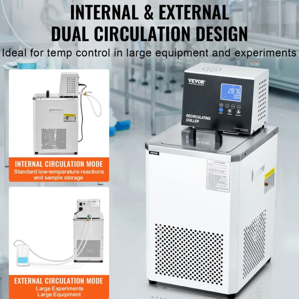 VEVOR Laboratory Chiller Circulator, 6L Chiller Lab Low Temperature Cooling Liquid, 23°F-212°F Circulator Pump Chiller, LCD Display, 304 Stainless Steel Water Bath Recirculating Water Cooling Chiller