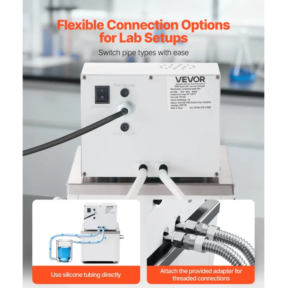 VEVOR Laboratory High-Temperature Circulating Oil Bath, Up to 100℃/212℉, 6 L Lab Constant Temperature Heating Tank, 0.05℃ High Precision, Internal and External Dual Circulation, for Laboratory