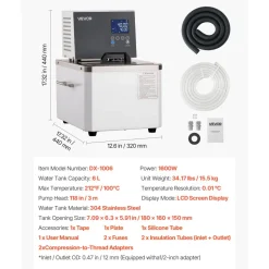 VEVOR Laboratory High-Temperature Circulating Oil Bath, Up to 100℃/212℉, 6 L Lab Constant Temperature Heating Tank, 0.05℃ High Precision, Internal and External Dual Circulation, for Laboratory
