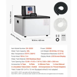 VEVOR Laboratory High-Temperature Circulating Oil Bath, Up to 300℃/572℉, 30 L Lab Constant Temperature Heating Tank, 0.1℃ High Precision, Internal and External Dual Circulation, for Laboratory
