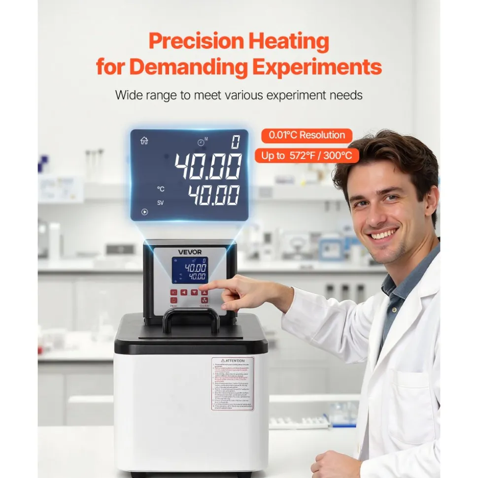VEVOR Laboratory High-Temperature Circulating Oil Bath, Up to 300℃/572℉, 6 L Lab Constant Temperature Heating Tank, 0.1℃ High Precision, Internal and External Dual Circulation, for Laboratory
