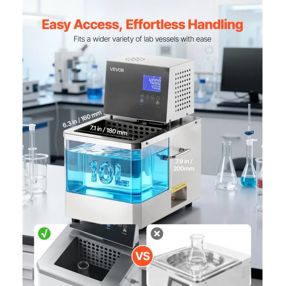 VEVOR Laboratory High-Temperature Circulating Oil Bath, Up to 300℃/572℉, 10 L Lab Constant Temperature Heating Tank, 0.1℃ High Precision, Internal and External Dual Circulation, for Laboratory
