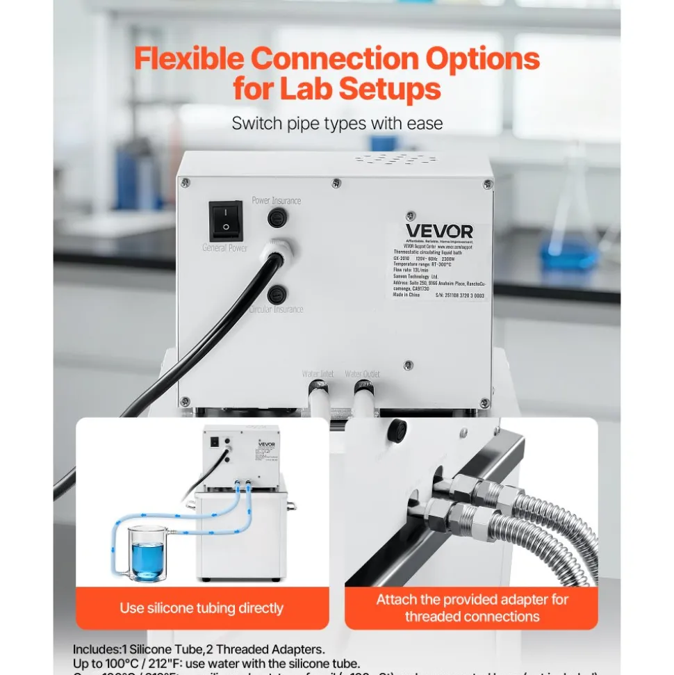 VEVOR Laboratory High-Temperature Circulating Oil Bath, Up to 300℃/572℉, 10 L Lab Constant Temperature Heating Tank, 0.1℃ High Precision, Internal and External Dual Circulation, for Laboratory