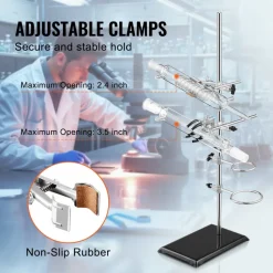 VEVOR Lab Stand Support, Laboratory Retort Support Stand 2 Sets, Steel Lab Stand 23.6" Rod and 8.3" x 5.3" Cast Iron Base, Includes Flask Clamps, Burette Clamps and Cross Clamps