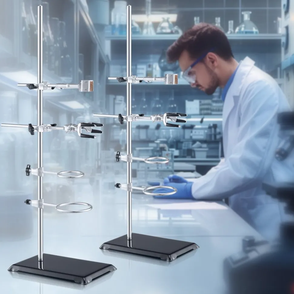 VEVOR Lab Stand Support, Laboratory Retort Support Stand 2 Sets, Steel Lab Stand 23.6" Rod and 8.3" x 5.3" Cast Iron Base, Includes Flask Clamps, Burette Clamps and Cross Clamps