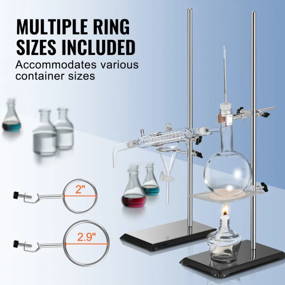 VEVOR Lab Stand Support, Laboratory Retort Support Stand 2 Sets, Steel Lab Stand 23.6" Rod and 8.3" x 5.3" Cast Iron Base, Includes Flask Clamps, Burette Clamps and Cross Clamps