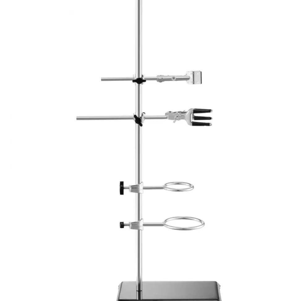 VEVOR Lab Stand Support, Laboratory Retort Support Stand 2 Sets, Steel Lab Stand 23.6" Rod and 8.3" x 5.3" Cast Iron Base, Includes Flask Clamps, Burette Clamps and Cross Clamps