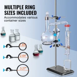 VEVOR Lab Stand Support, Laboratory Retort Support Stand Set, Steel Lab Stand 23.6" Rod and 8.3" x 5.3" Cast Iron Base, Includes Flask Clamps, a Burette Clamp and Cross Clamps