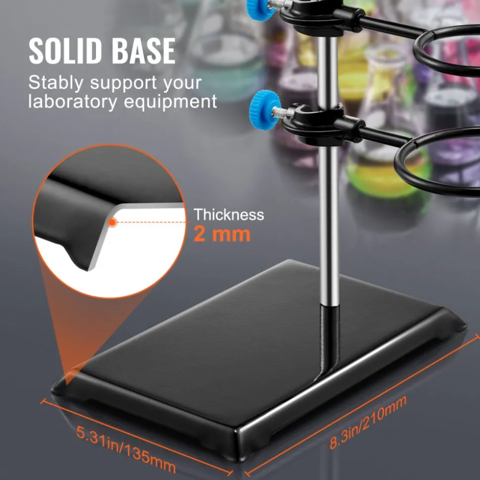 VEVOR Lab Stand Support, Laboratory Retort Support Stand Set, Steel Lab Stand 23.6" Rod and 8.3" x 5.3" Cast Iron Base, Includes Flask Clamps, a Burette Clamp and Cross Clamps