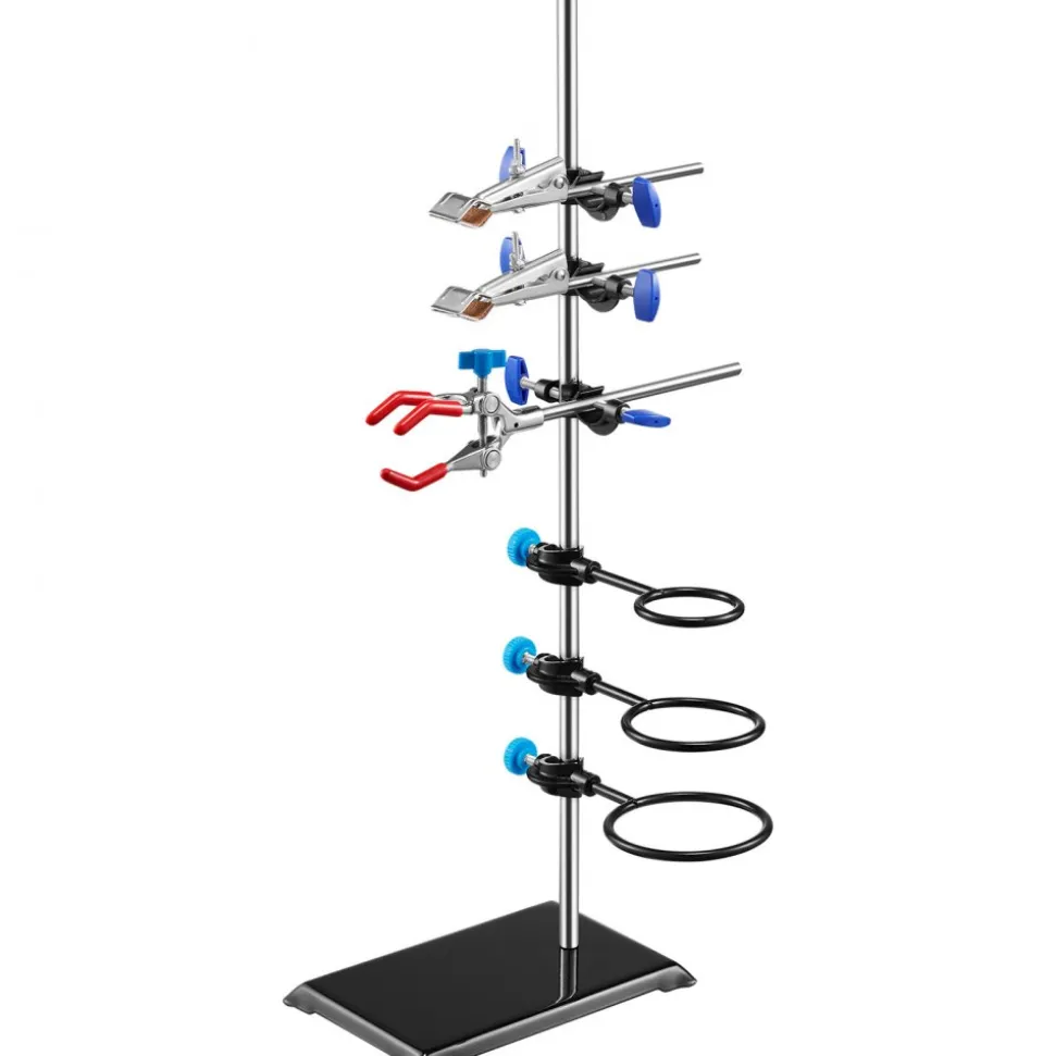 VEVOR Lab Stand Support, Laboratory Retort Support Stand Set, Steel Lab Stand 23.6" Rod and 8.3" x 5.3" Cast Iron Base, Includes Flask Clamps, a Burette Clamp and Cross Clamps