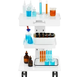VEVOR Lab Trolley, 3-Layer Rolling Lab Cart, Metal Mobile Trolley with Swivel Wheels, Tray Rolling Clinic Cart 220 lbs Weight Capacity, for Lab, Clinic, Beauty and Salon