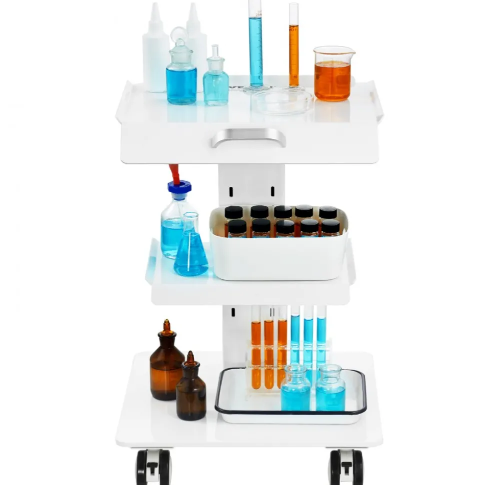 VEVOR Lab Trolley, 3-Layer Rolling Lab Cart, Metal Mobile Trolley with Swivel Wheels, Tray Rolling Clinic Cart 220 lbs Weight Capacity, for Lab, Clinic, Beauty and Salon