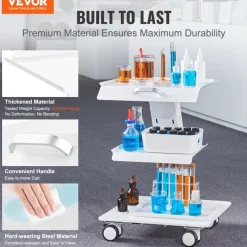 VEVOR Lab Trolley, 3-Layer Rolling Lab Cart, Metal Mobile Trolley with Swivel Wheels, Tray Rolling Clinic Cart 220 lbs Weight Capacity, for Lab, Clinic, Beauty and Salon