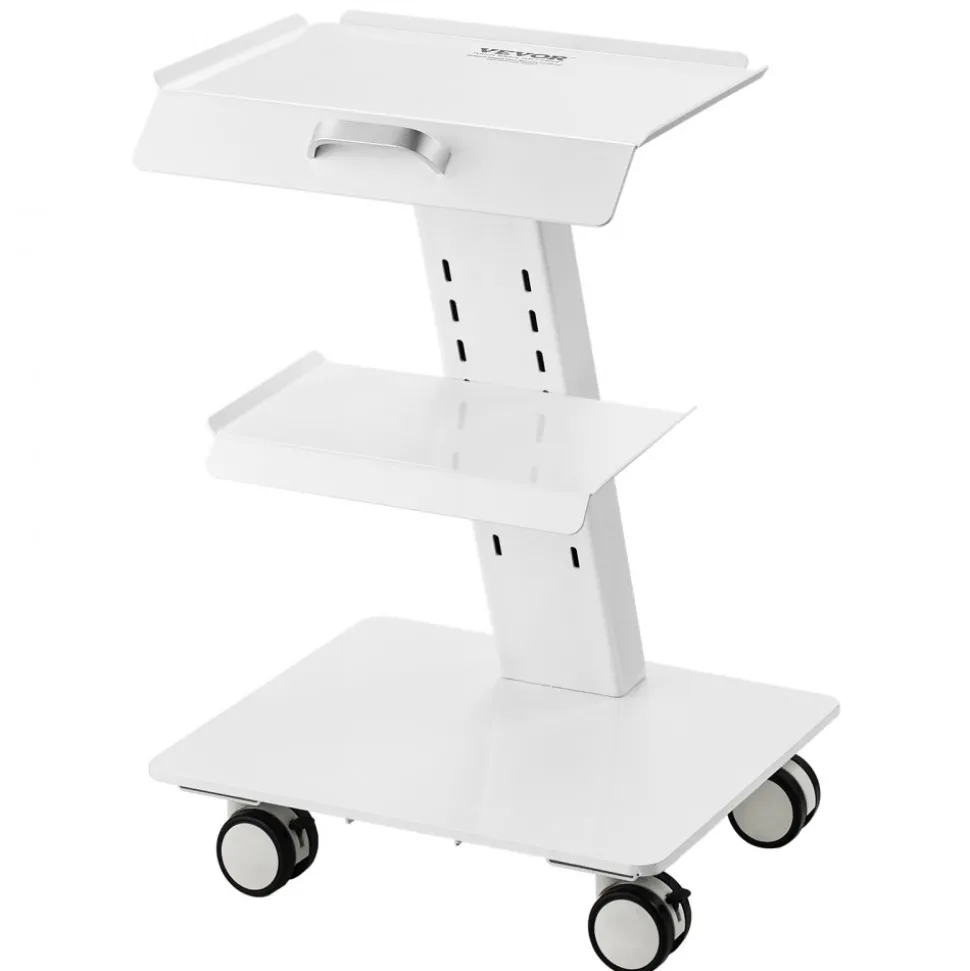 VEVOR Lab Trolley, 3-Layer Rolling Lab Cart, Metal Mobile Trolley with Swivel Wheels, Tray Rolling Clinic Cart 220 lbs Weight Capacity, for Lab, Clinic, Beauty and Salon
