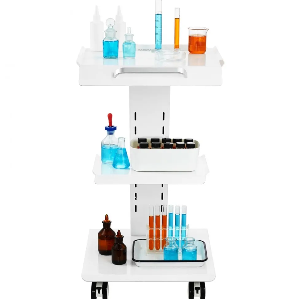 VEVOR Lab Trolley, Rolling Lab Cart with Built-in Socket, 3-Layer Metal Mobile Trolley, Tray Rolling Clinic Cart with Swivel Wheels, 220 lbs Weight Capacity, for Lab, Clinic, Beauty and Salon