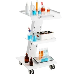 VEVOR Lab Trolley, Rolling Lab Cart with Built-in Socket, 3-Layer Metal Mobile Trolley, Tray Rolling Clinic Cart with Swivel Wheels, 220 lbs Weight Capacity, for Lab, Clinic, Beauty and Salon