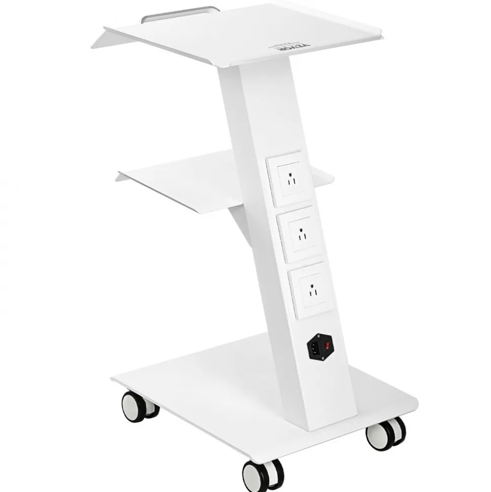 VEVOR Lab Trolley, Rolling Lab Cart with Built-in Socket, 3-Layer Metal Mobile Trolley, Tray Rolling Clinic Cart with Swivel Wheels, 220 lbs Weight Capacity, for Lab, Clinic, Beauty and Salon