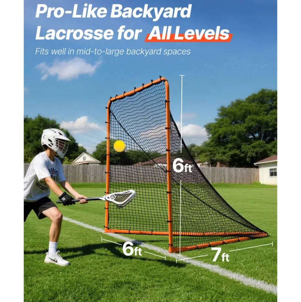 VEVOR Lacrosse Goal, 6' x 6' Lacrosse Net, Folding Portable Backyard Lacrosse Training Equipment, Steel Frame Training Net, Quick & Easy Setup Lacrosse Goal, Perfect for Youth Adult Training, Orange