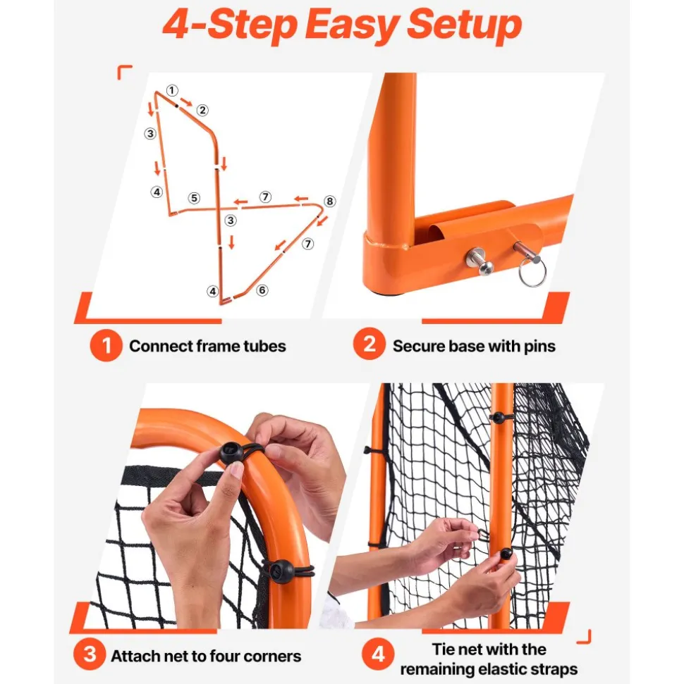 VEVOR Lacrosse Goal, 6' x 6' Lacrosse Net, Folding Portable Backyard Lacrosse Training Equipment, Steel Frame Training Net, Quick & Easy Setup Lacrosse Goal, Perfect for Youth Adult Training, Orange